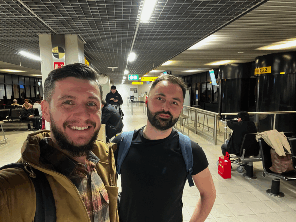 On the airport with Mateusz, going home