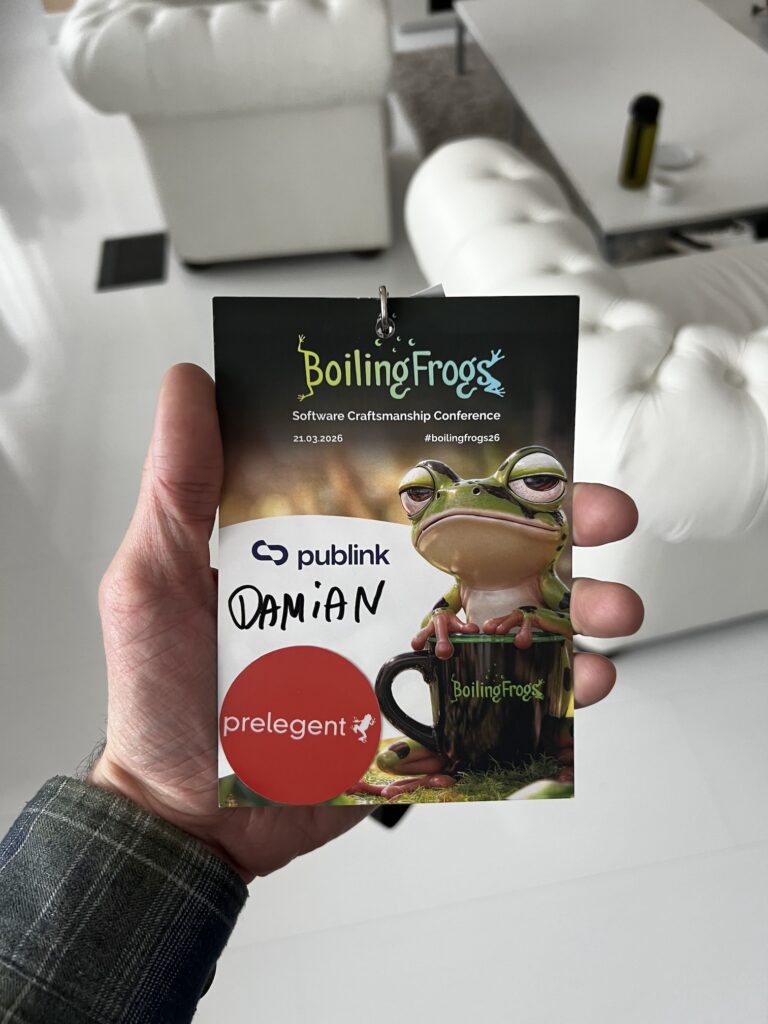 Damian's speaker badge from Boiling Frogs 2026