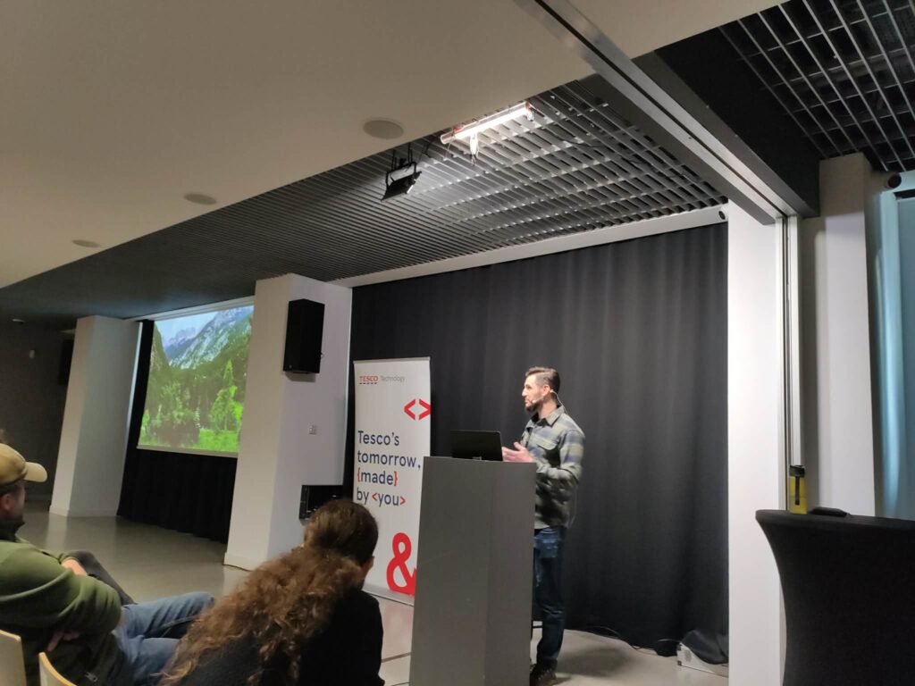 Damian giving a talk on Boiling Frogs 2026